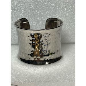 Silver Tone Wide Hammered Cuff Bangle Bracelet 7”
